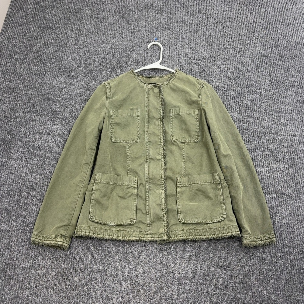 Banana Republic Jacket Womens XS Green Cotton Utility Frayed Hem‎ Military Chore